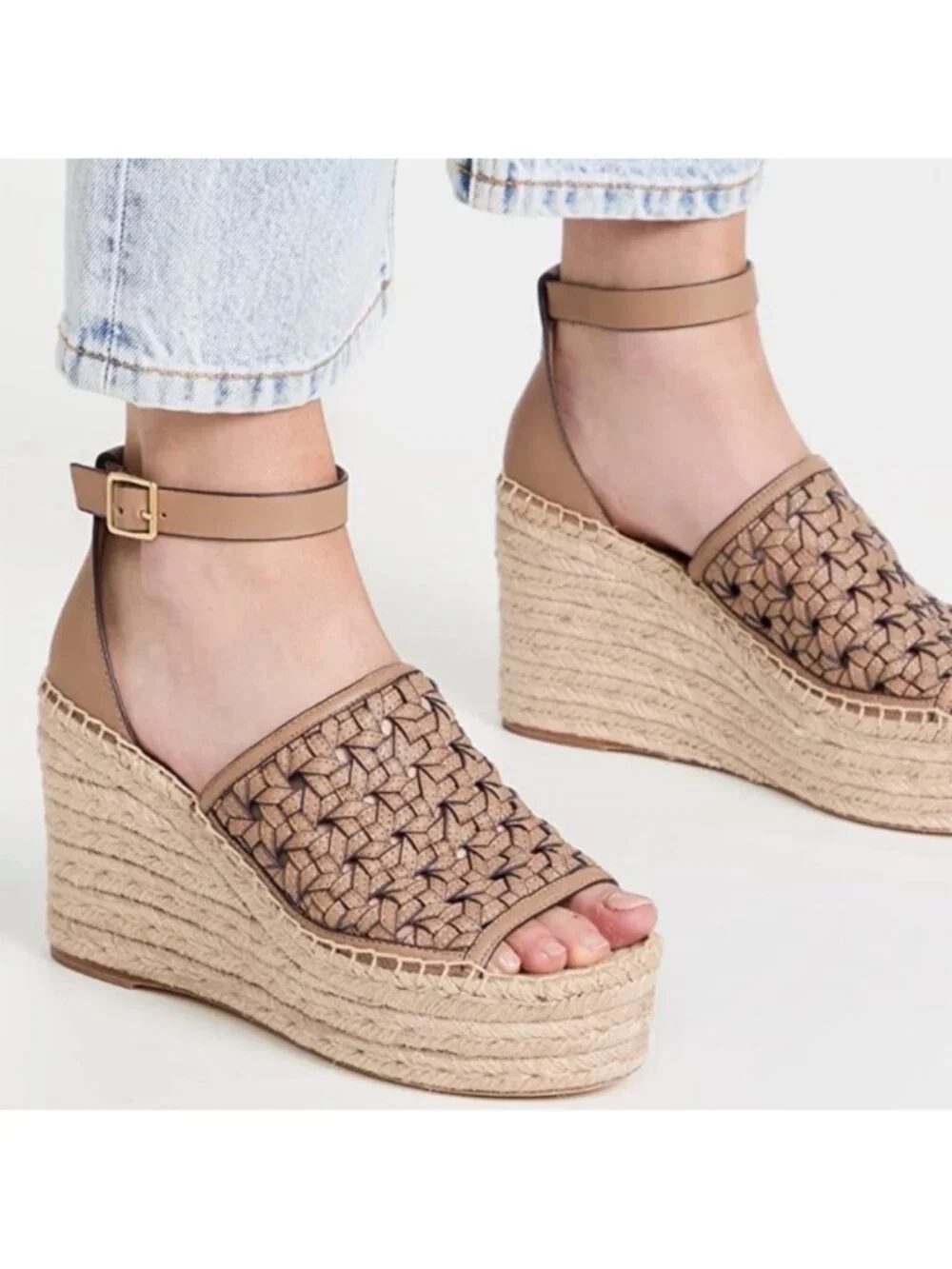 Tory Burch Women's Basket-Weave Espadrille Wedge Size 6.5